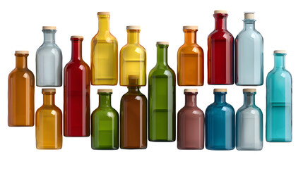 Colorful bottles lined up on a hexagonal grid
