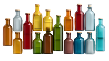 Colorful bottles lined up on a hexagonal grid