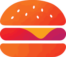Colorful Burger Illustration with Cheese and Sesame Seeds on a White Background