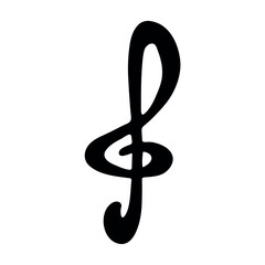 Treble clef doodle. Hand drawn musical symbol. Single element for print, web, design, decor, logo
