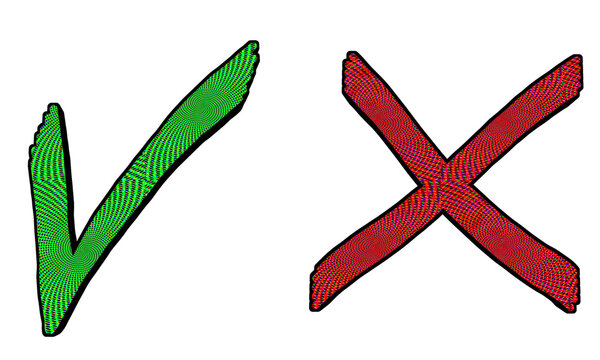 Vibrant Green Checkmark and Red X Mark with Psychedelic Pattern, Checkmark And Cross Transparent, Tick, Yes, No, Red cross mark