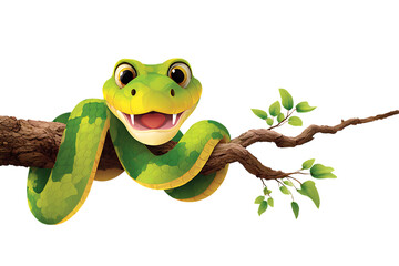 Smiling green snake on a branch