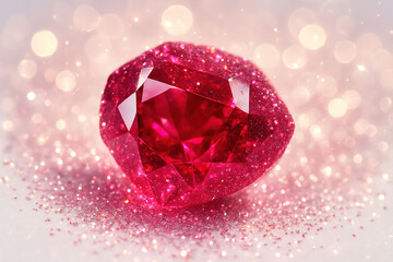 Sparkling Red Gemstone on Glitter