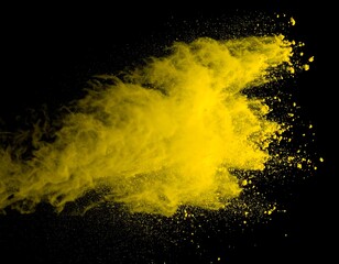 Yellow powder explosion on black background