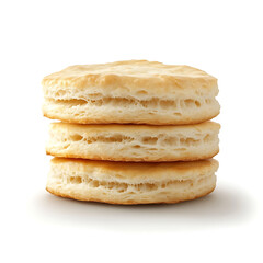 Stack of Three Golden Biscuits Isolated on White Background
