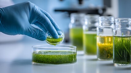 Petri Dish with Microalgae in Lab