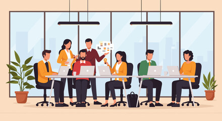 Diverse team brainstorming in modern office, perfect for business presentations or website banners.