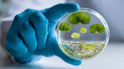 Blue-Gloved Hand Holding Petri Dish