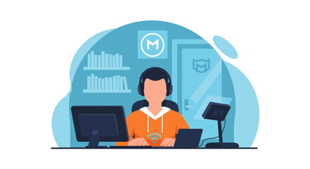 Person working from home at computer, perfect for website banners, blog posts, or articles about remote work.