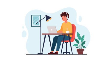 Young man working from home on laptop, perfect for remote work or freelance articles.