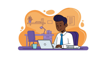 African American businessman working on laptop, ideal for websites, presentations, and marketing materials.