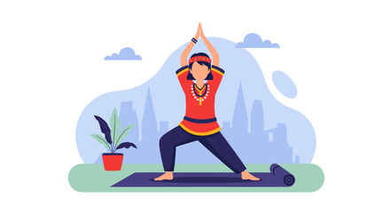 Woman practicing yoga outdoors. Perfect for wellness websites, blogs, or brochures.