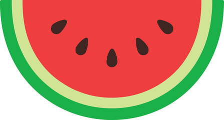 Obraz premium Simple Watermelon Slice Illustration with Seeds and Green Rind on White Background