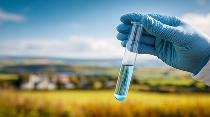 Test Tube in Farm Field Background
