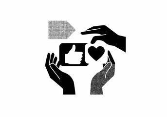 Hands holding like and heart