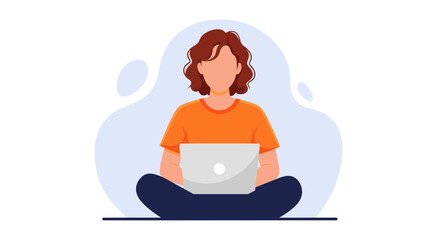 Person working on laptop, illustration for website or blog.