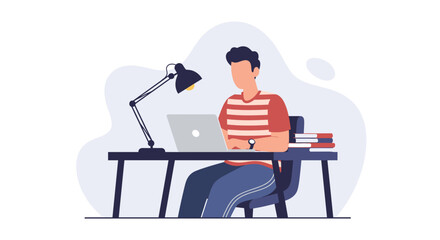 Person working on laptop at desk, perfect for websites, blogs, and educational materials.