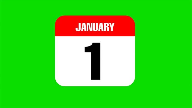 January 1 calendar animation with green screen background