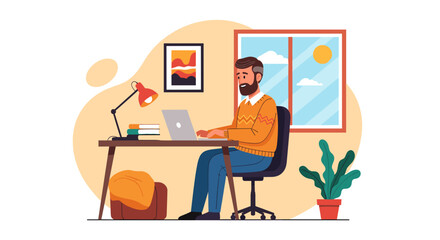 Man working from home on laptop, perfect for remote work, freelance, and home office blogs and websites.