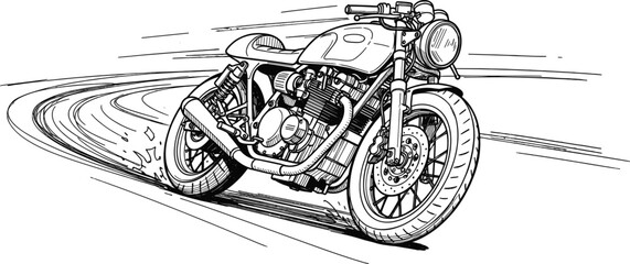 Obraz premium Dynamic sketch of a vintage motorcycle in motion with speed and power vibes