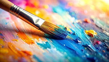 Fototapeta premium Vibrant paintbrush strokes on a colorful palette