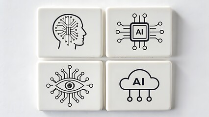 Artificial Intelligence Concept with Human Head Chip Eye and Cloud Icons
