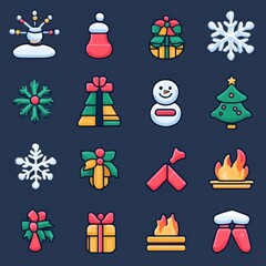 Large Comprehensive Set of Winter and Christmas Icons and Graphics