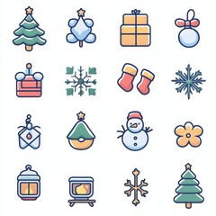 Festive Icons Set for Winter and Christmas Celebrations