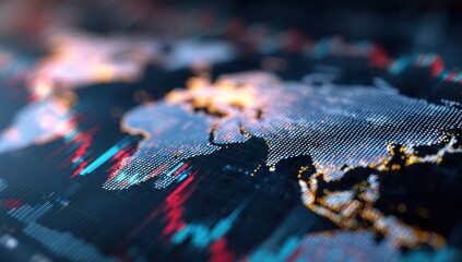 World map overlaid with data streams