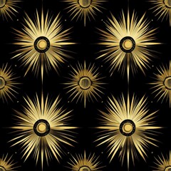 Glamorous Art Deco Seamless Pattern of Stylized Suns and Stars