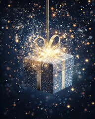 Beautiful Gift Box with Glitter and Sparkles in Dark Background