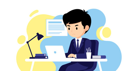 Businessman working on laptop, perfect for website banners or presentations.