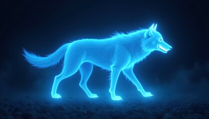 Fototapeta premium Mystical Blue Spirit Wolf Walking Through A Dark Void