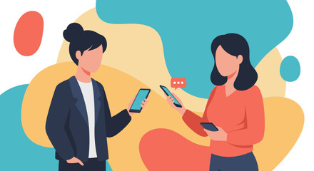 Two women using smartphones to communicate, ideal for websites, apps, and social media.