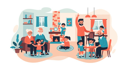 Happy multigenerational family at home, perfect for family blogs, websites, or brochures.