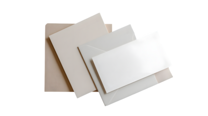 Minimalistic stationery with beige and white paper arranged on a soft background