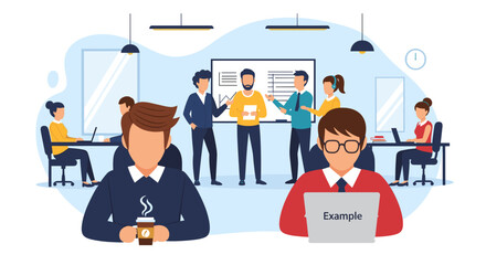 Diverse team collaborating in a modern office, perfect for website banners or business presentations.