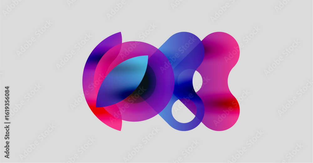Poster abstract colorful shapes overlap, creating vibrant visual effect. soft gradients blend pinks, blues,