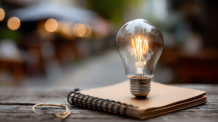 Glowing Filament Lightbulb on a Notepad Represents Creative Ideas Process. Ai Generated Images