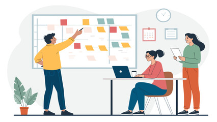 Teamwork, brainstorming, and project planning: Illustration perfect for business presentations or website landing pages.