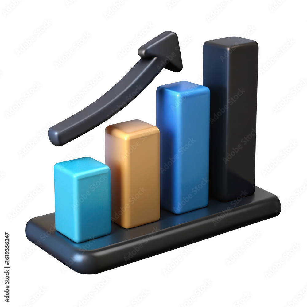 Aufkleber 3d bar chart with upward arrow isolated on transparent background