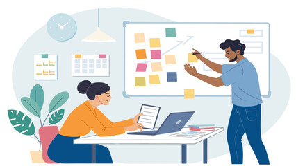 Diverse colleagues collaborating on a project, perfect for illustrating teamwork and brainstorming sessions in business presentations or websites.