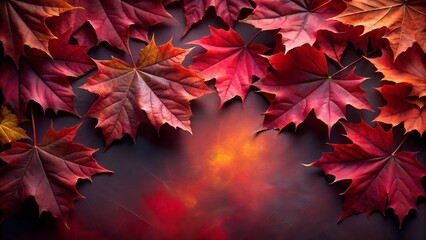 Vibrant red maple leaves on a dark textured background