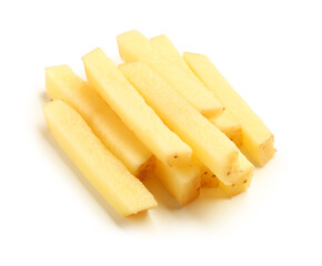 Sticks of raw potato isolated on white background