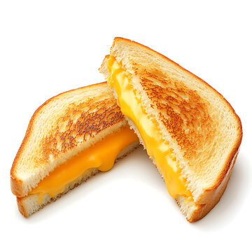 Golden Grilled Cheese Sandwich Cut in Half, Melting Cheese Visible