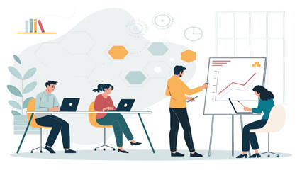 Teamwork, data analysis, and business growth: Illustration perfect for presentations, reports, and websites.