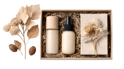Minimalist beauty set with eco-conscious packaging and dried flowers