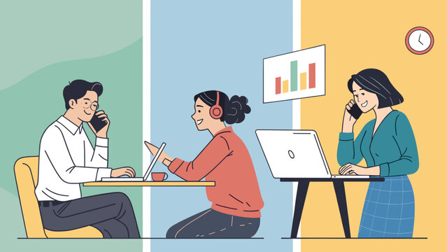 Modern business team collaborating remotely, ideal for website banners and presentations.