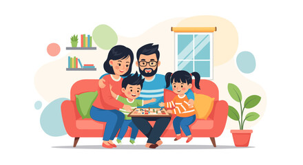 Happy family playing board games together at home. Perfect for family blogs, websites, and brochures.
