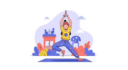 Woman practicing yoga outdoors, perfect for wellness websites or health brochures.